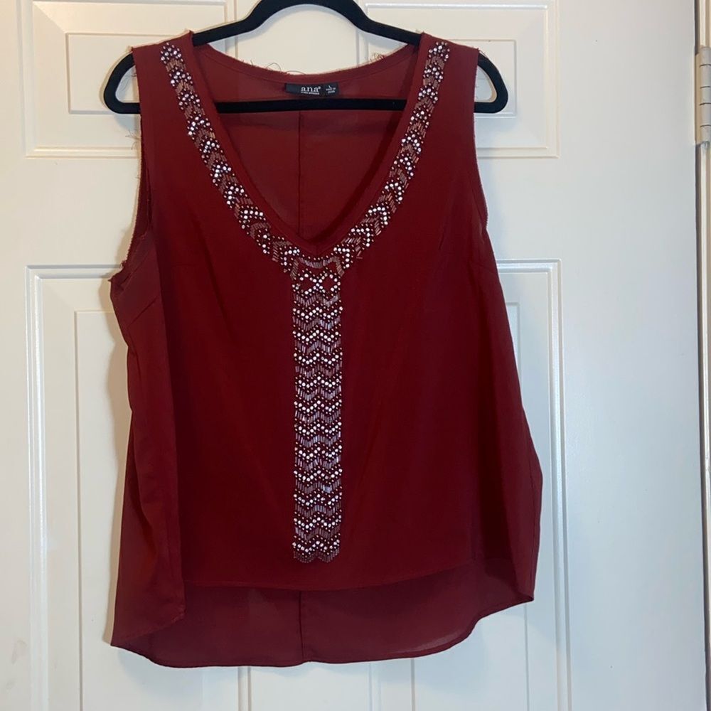 Ana A New Approach Sequins Women’s Tank Top Size L Red Cherry